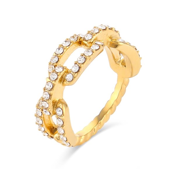 Chain Link Zircon 18K Gold Plated‎ Stainless Steel Ring - Picture 12 of 12